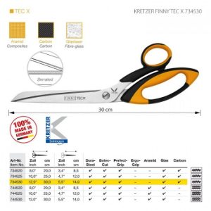 NOŻYCZKI KRAWIECKIE KRETZER FINNY TEC X 734530 DŁ.12'/30CM - obrazek 1